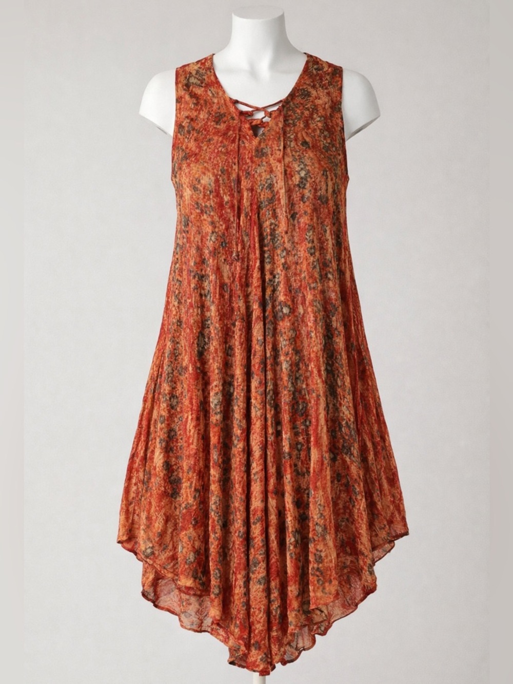 Cute Options BoHo Rayon Hippie Orange Batik Marble Flowy Midi Sun Dress OS India